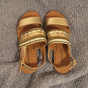 Gold bronze silver strap flat sandals
